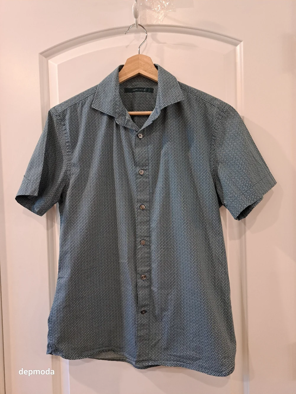 Perry Ellis Men's Short-Sleeve Button-Down Shirt - Green Pattern Size S